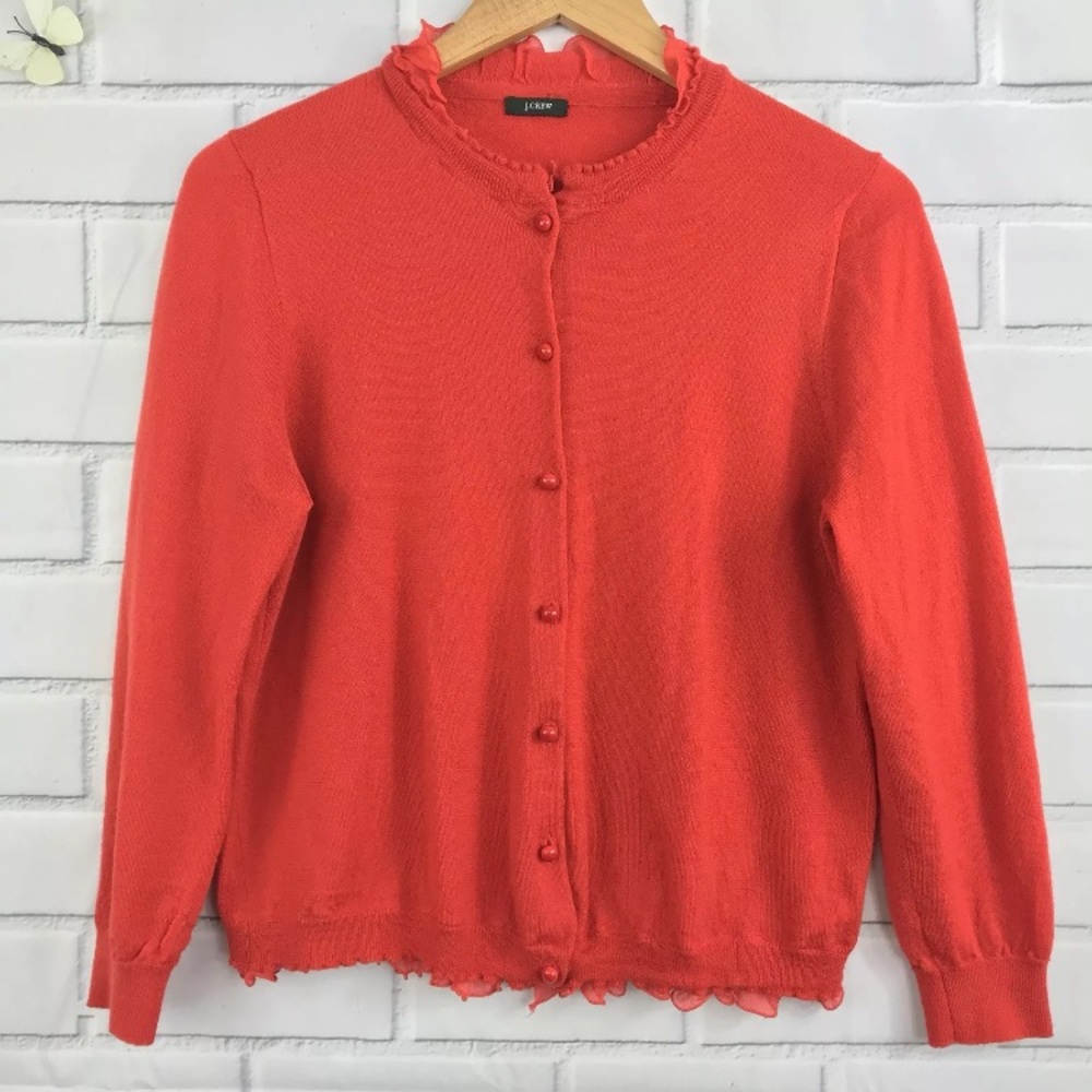 J. Crew Tartine Cardigan Orange Ruffle Trim XS
